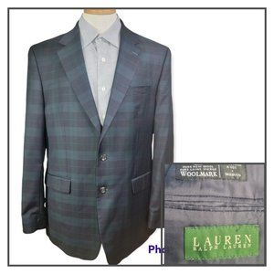LAUREN RALPH LAUREN BLACKWATCH PLAID BLAZER SPORT COAT GREEN NAVY WOOL 46.